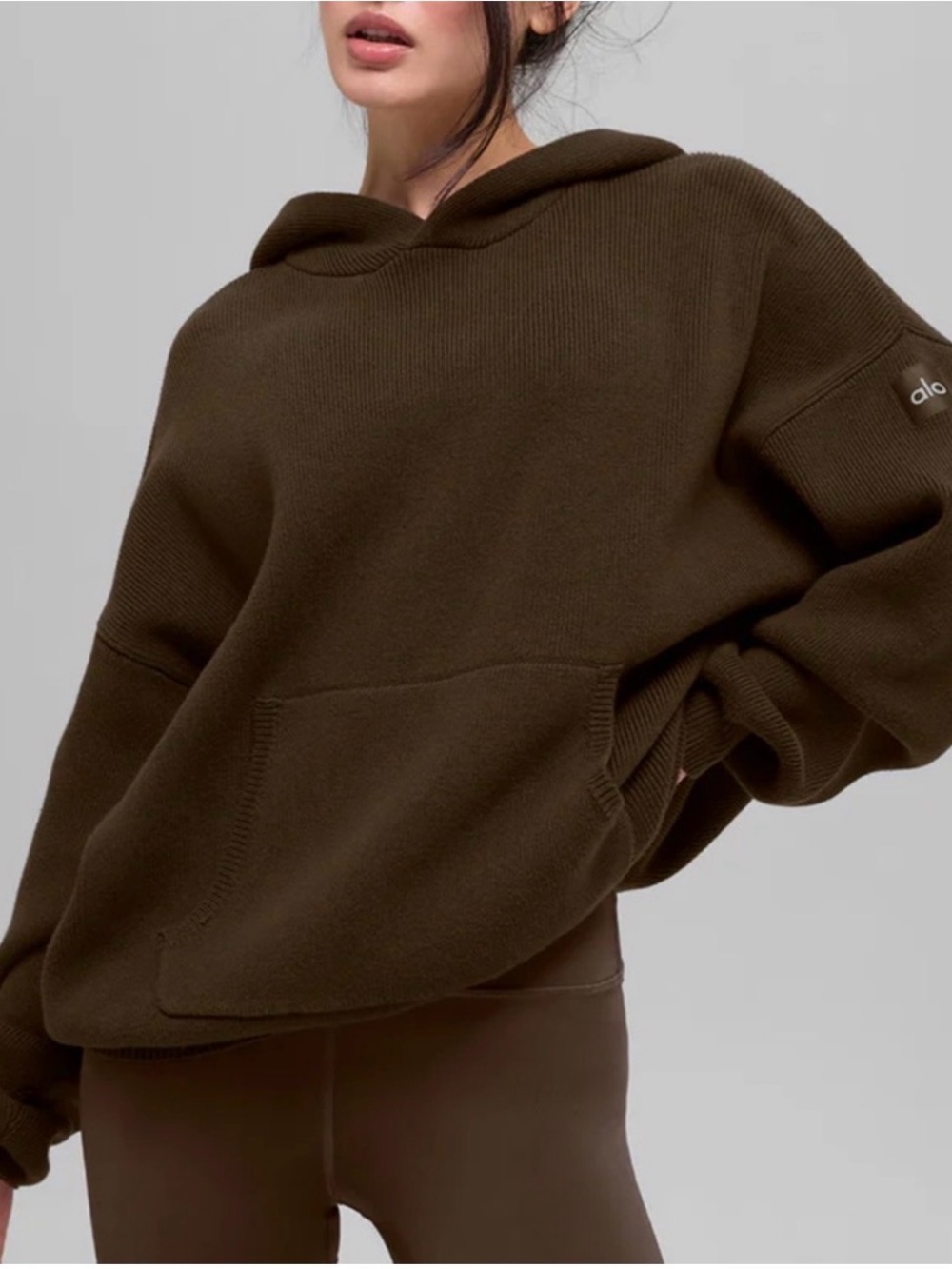 ALO Yoga Scholar Knit Hooded Sweater Hoodie sz Small oversized